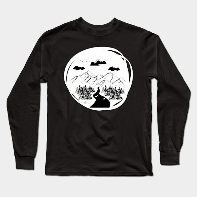 Forest Mountain black and white Long Sleeve T-Shirt by Vinthiwa